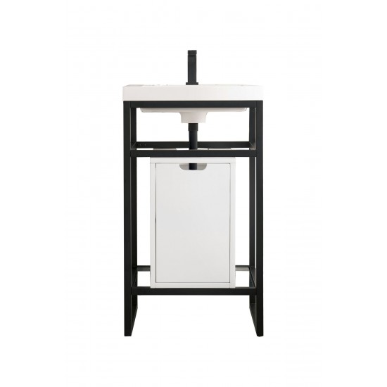 Boston 20" Sink Console Black w/ White Storage Cabinet White Composite Top