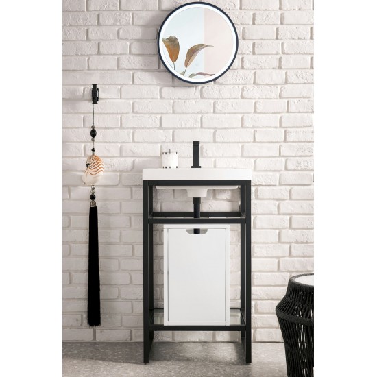 Boston 20" Sink Console Black w/ White Storage Cabinet White Composite Top