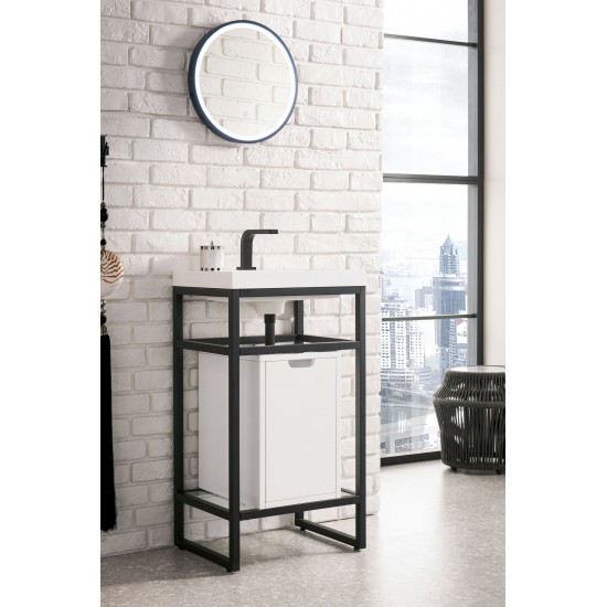 Boston 20" Sink Console Black w/ White Storage Cabinet White Composite Top