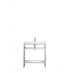 Boston 31.5" Stainless Steel Sink Console Nickel w/White Glossy Composite Top