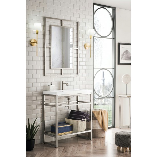 Boston 31.5" Stainless Steel Sink Console Nickel w/White Glossy Composite Top
