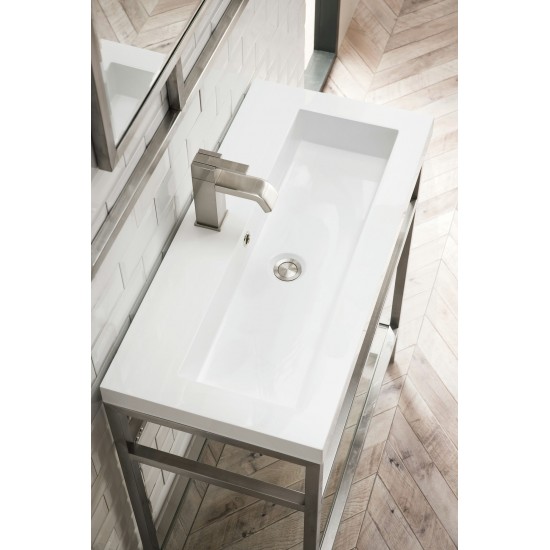 Boston 31.5" Stainless Steel Sink Console Nickel w/White Glossy Composite Top
