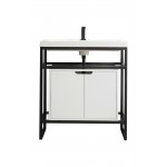 Boston 31.5" Sink Console Black w/ White Storage Cabinet White Composite Top