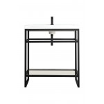 Boston 31.5" Stainless Steel Sink Console Black w/White Glossy Composite Top
