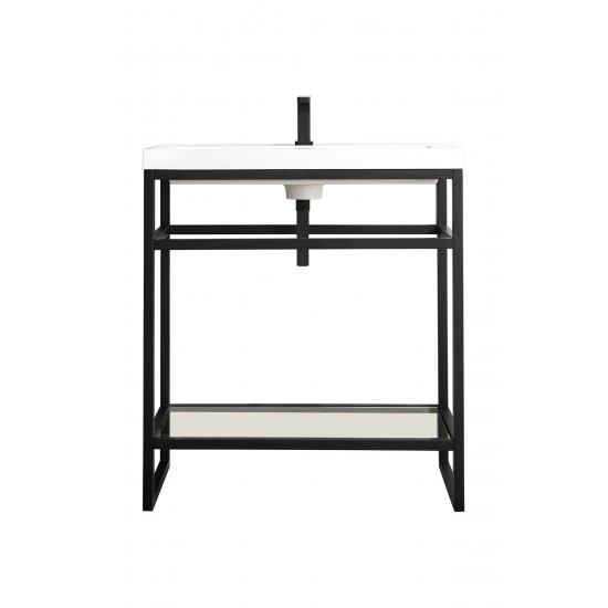 Boston 31.5" Stainless Steel Sink Console Black w/White Glossy Composite Top