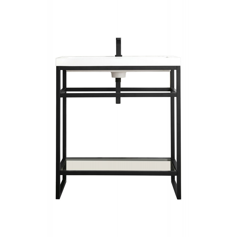 Boston 31.5" Stainless Steel Sink Console Black w/White Glossy Composite Top Boston 31.5" Stainless Steel Sink Console Black w/White Glossy Composite Top