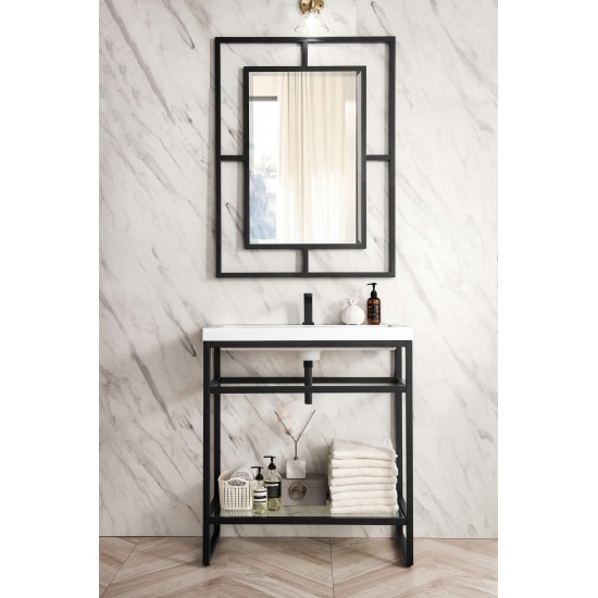 Boston 31.5" Stainless Steel Sink Console Black w/White Glossy Composite Top