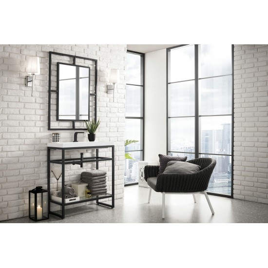 Boston 31.5" Stainless Steel Sink Console Black w/White Glossy Composite Top
