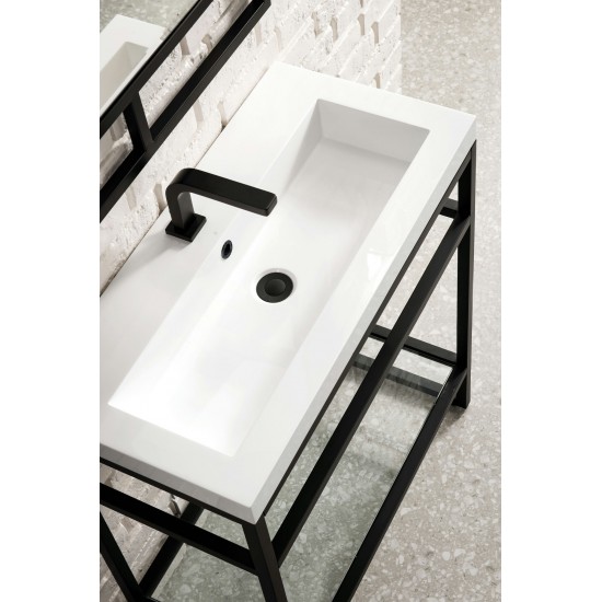 Boston 31.5" Stainless Steel Sink Console Black w/White Glossy Composite Top