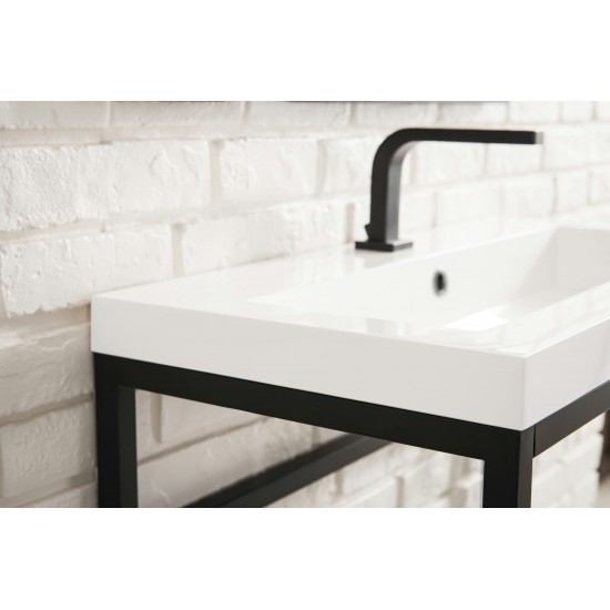 Boston 31.5" Stainless Steel Sink Console Black w/White Glossy Composite Top