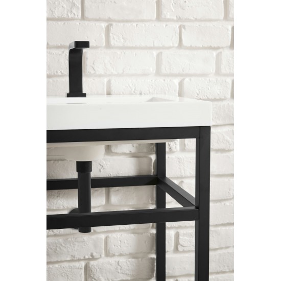 Boston 31.5" Stainless Steel Sink Console Black w/White Glossy Composite Top