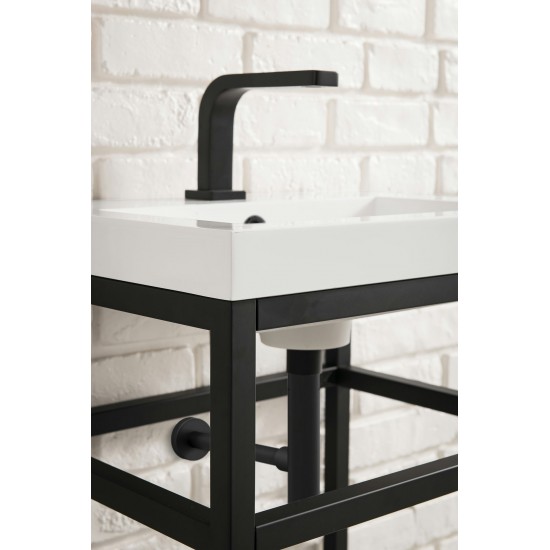 Boston 31.5" Stainless Steel Sink Console Black w/White Glossy Composite Top