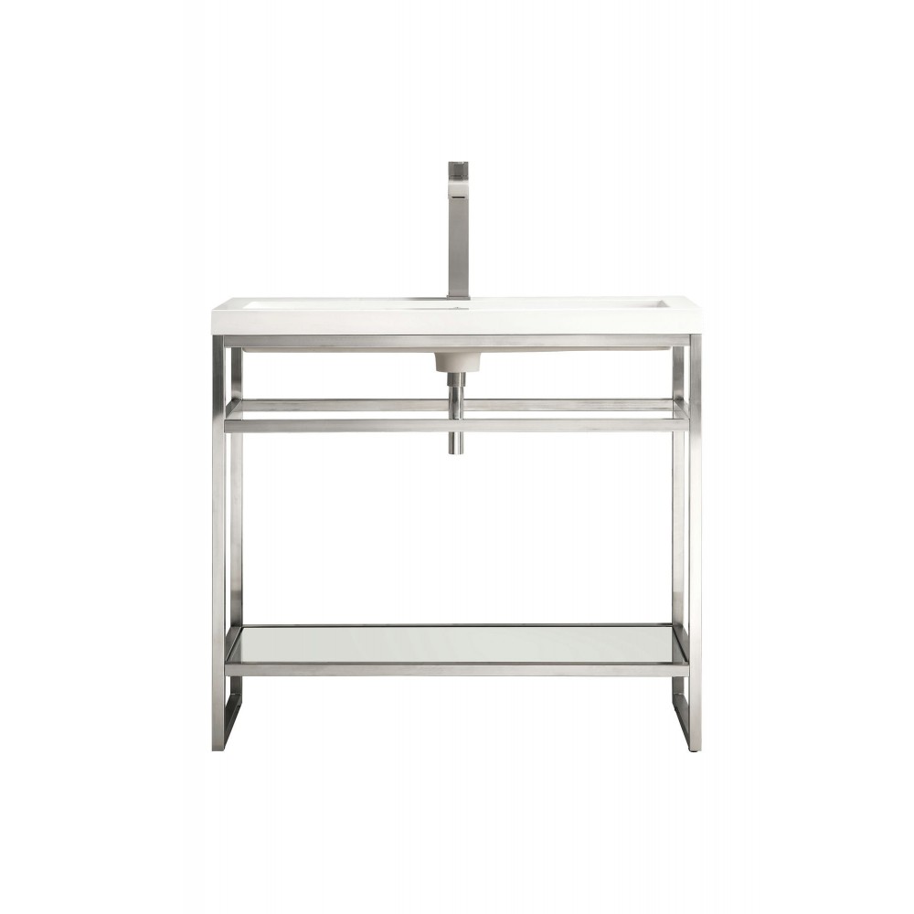 Boston 39.5" Stainless Steel Sink Console Nickel w/White Glossy Composite Top Boston 39.5" Stainless Steel Sink Console Nickel w/White Glossy Composite Top