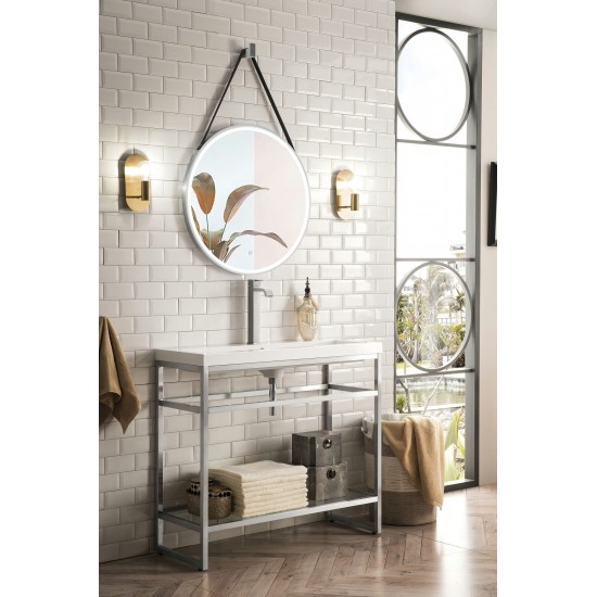 Boston 39.5" Stainless Steel Sink Console Nickel w/White Glossy Composite Top