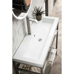 Boston 39.5" Stainless Steel Sink Console Nickel w/White Glossy Composite Top