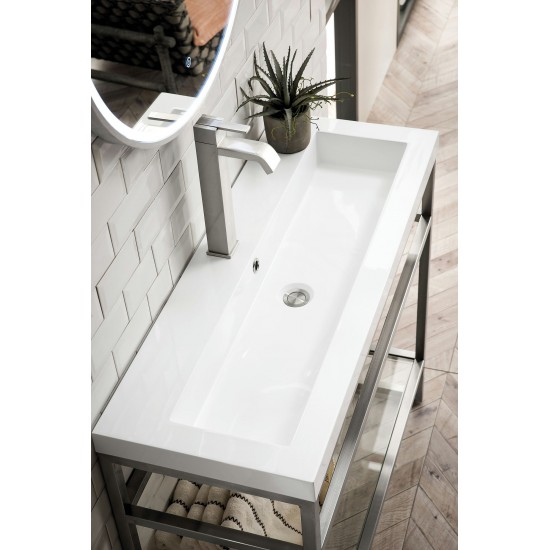Boston 39.5" Stainless Steel Sink Console Nickel w/White Glossy Composite Top