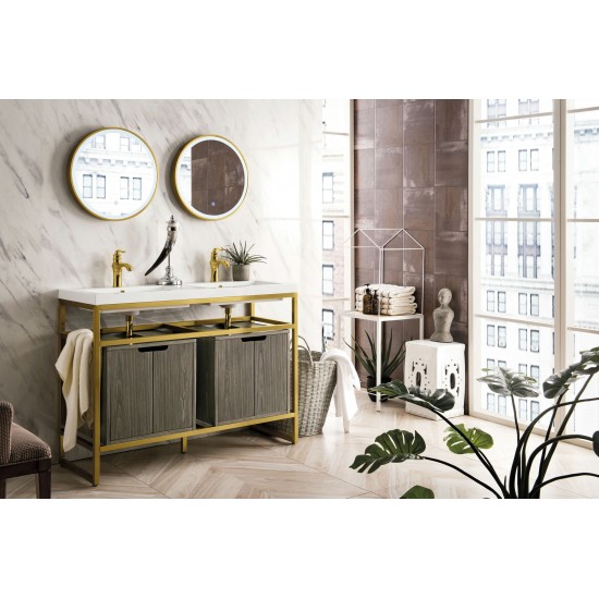 Boston 47" Sink Console Radiant Gold, Gray Storage Cabinet White Composite Top