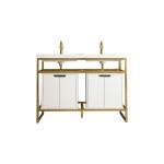 Boston 47" Sink Console Radiant Gold, White Storage Cabinet White Composite Top