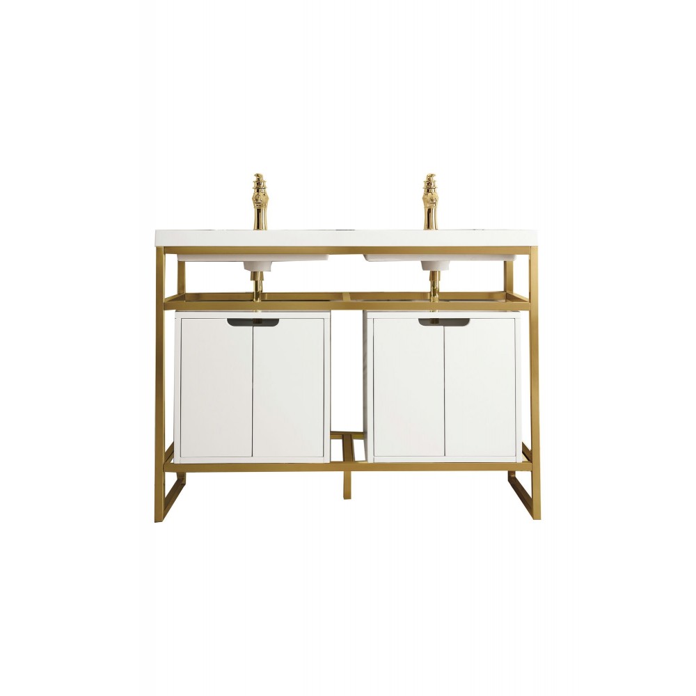 Boston 47" Sink Console Radiant Gold, White Storage Cabinet White Composite Top Boston 47" Sink Console Radiant Gold, White Storage Cabinet White Composite Top