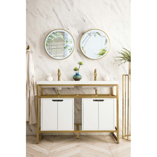 Boston 47" Sink Console Radiant Gold, White Storage Cabinet White Composite Top