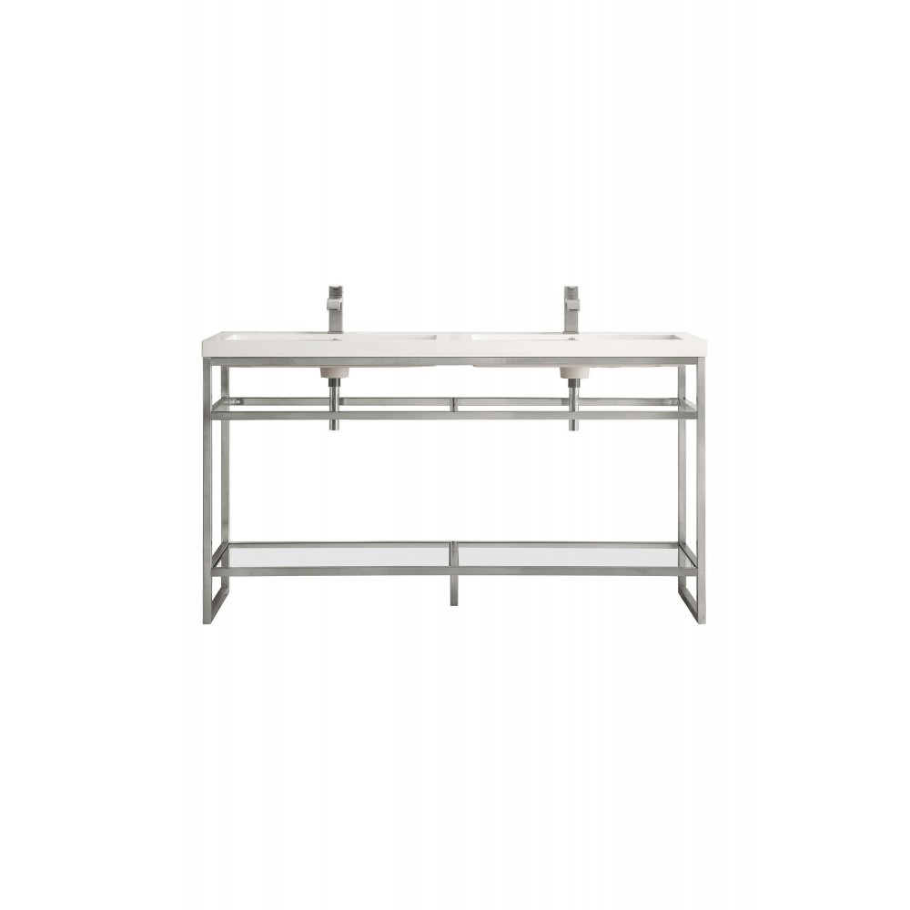 Boston 63" Sink Console (Double Basins) Nickel w/White Composite Top Boston 63" Sink Console (Double Basins) Nickel w/White Composite Top