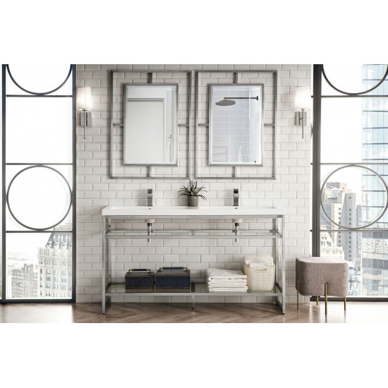 Boston 63" Sink Console (Double Basins) Nickel w/White Composite Top