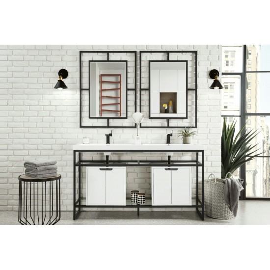 Boston 63" Sink Console Black w/ White Storage Cabinet White Composite Top