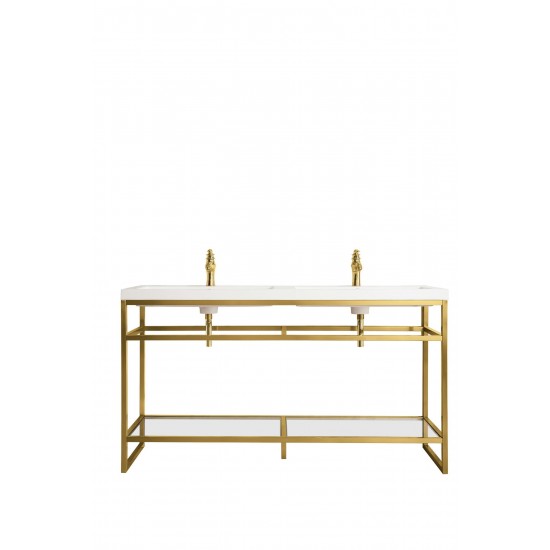 Boston 63" Sink Console (Double Basins) Radiant Gold w/White Composite Top