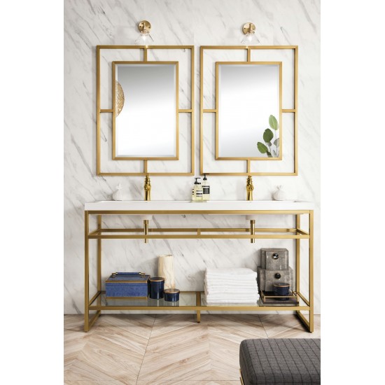 Boston 63" Sink Console (Double Basins) Radiant Gold w/White Composite Top