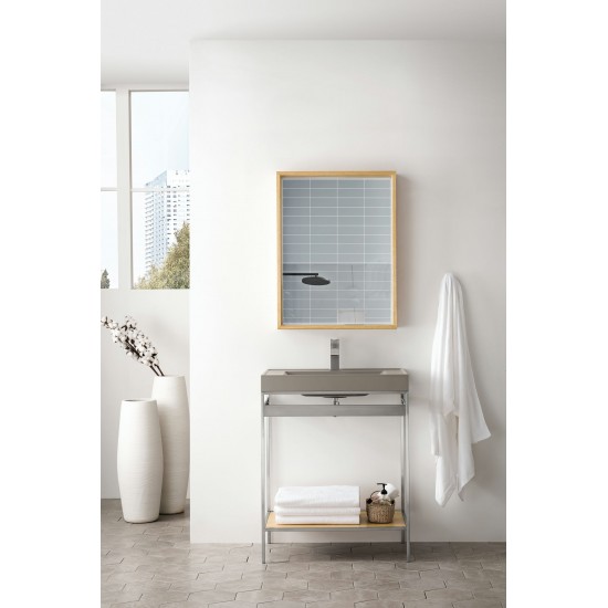 Como 27.6" Sink Console, Brushed Nickel, Natural Ash w/Stone Grey Composite Top