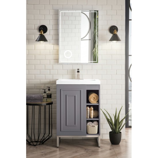 Alicante' 24" Single Vanity Grey Smoke Nickel w/White Glossy Composite Top