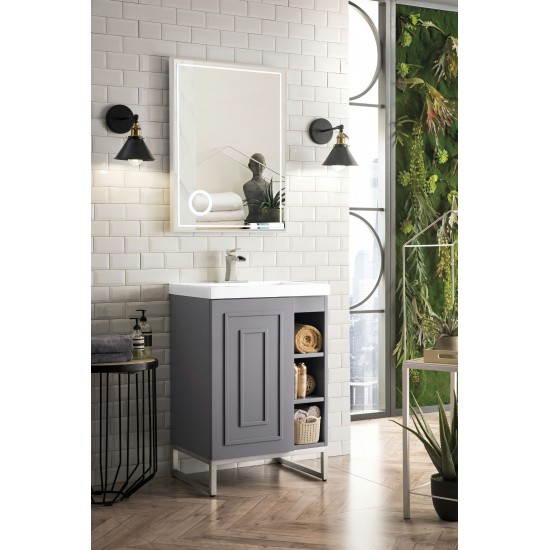 Alicante' 24" Single Vanity Grey Smoke Nickel w/White Glossy Composite Top