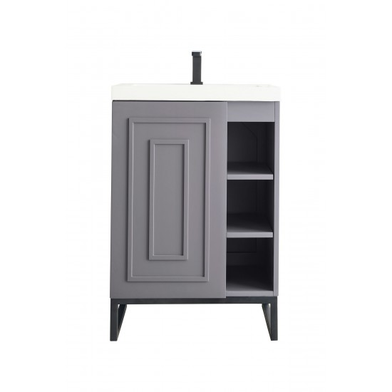 Alicante' 24" Single Vanity Grey Smoke Matte Black w/White Glossy Composite Top