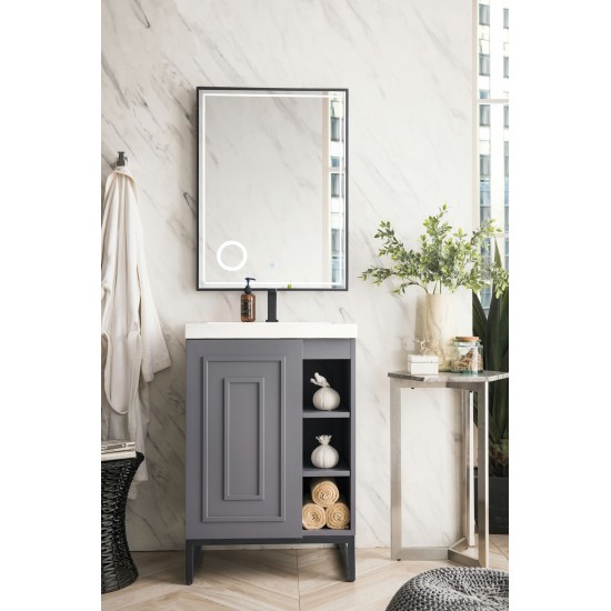 Alicante' 24" Single Vanity Grey Smoke Matte Black w/White Glossy Composite Top