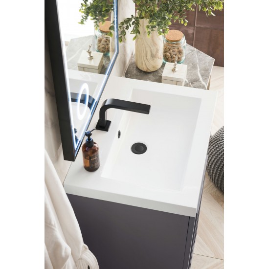 Alicante' 24" Single Vanity Cabinet, Grey Smoke w/ White Glossy Composite Top