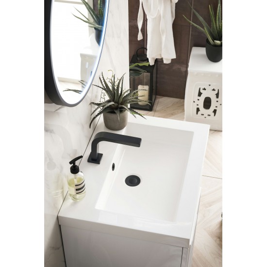 Alicante' 24" Single Vanity Glossy White Black w/White Glossy Composite Top