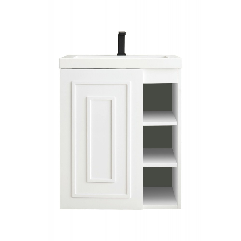 Alicante' 24" Single Vanity Cabinet, Glossy White w/ White Glossy Composite Top