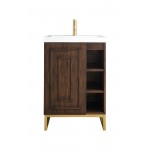 Alicante' 24" Single Vanity Mid Century Acacia Radiant Gold, White Composite Top