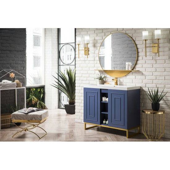 Alicante' 39.5" Single Vanity Azure Blue Radiant Gold w/White Composite Top