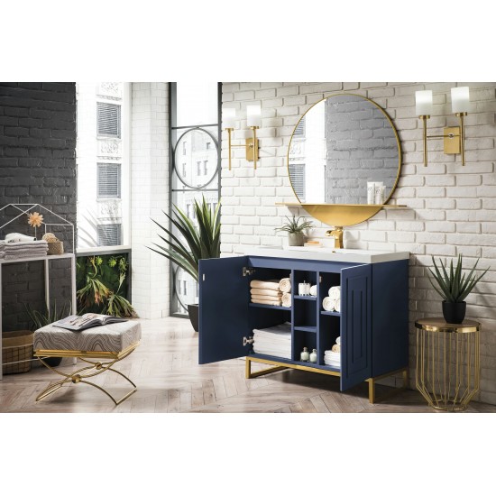 Alicante' 39.5" Single Vanity Azure Blue Radiant Gold w/White Composite Top