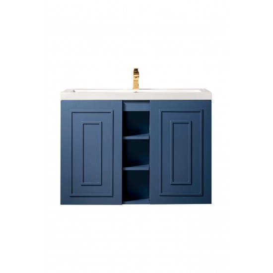 Alicante' 39.5" Single Vanity Cabinet, Azure Blue w/ White Glossy Composite Top