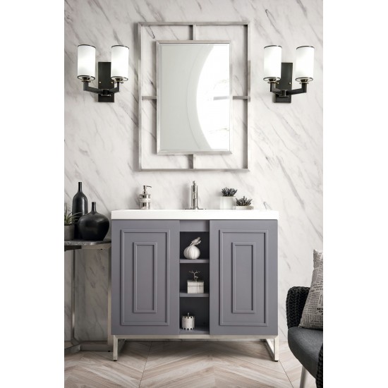 Alicante' 39.5" Single Vanity Grey Smoke Nickel w/White Glossy Composite Top