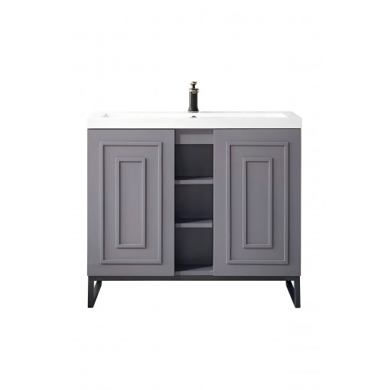 Alicante' 39.5" Single Vanity Grey Smoke Black w/White Glossy Composite Top