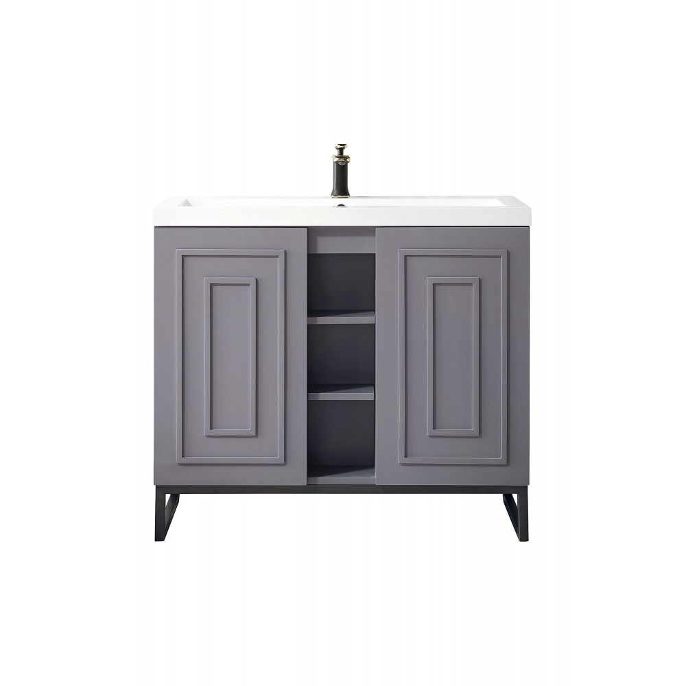 Alicante' 39.5" Single Vanity Grey Smoke Black w/White Glossy Composite Top