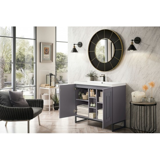 Alicante' 39.5" Single Vanity Grey Smoke Black w/White Glossy Composite Top