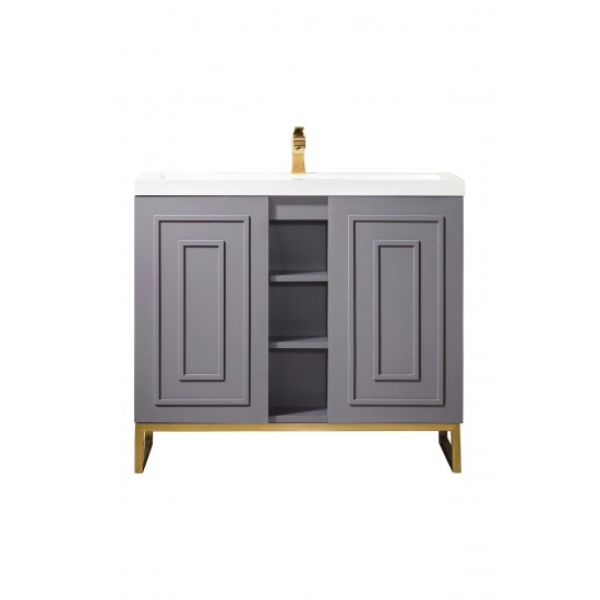 Alicante' 39.5" Single Vanity Grey Smoke Radiant Gold w/White Composite Top