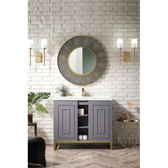 Alicante' 39.5" Single Vanity Grey Smoke Radiant Gold w/White Composite Top