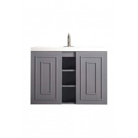 Alicante' 39.5" Single Vanity Cabinet, Grey Smoke w/ White Glossy Composite Top