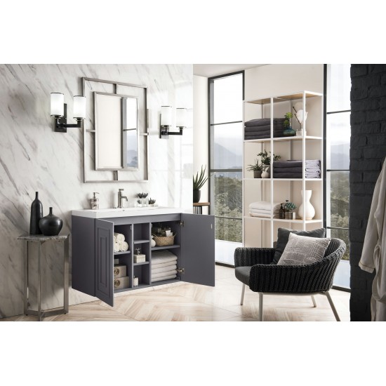 Alicante' 39.5" Single Vanity Cabinet, Grey Smoke w/ White Glossy Composite Top