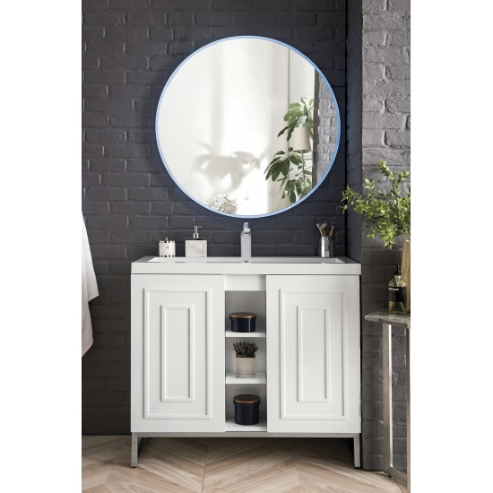 Alicante' 39.5" Single Vanity Glossy White Nickel w/White Glossy Composite Top